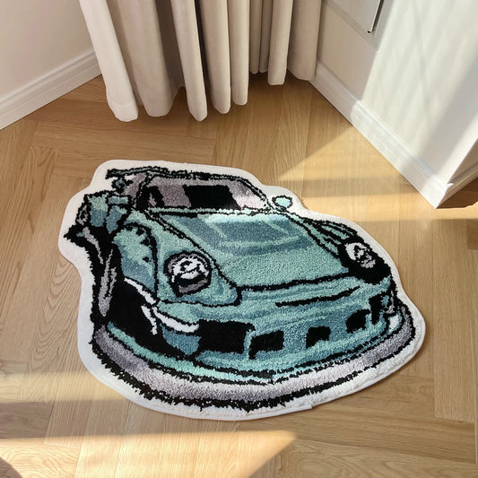 Cyan Racing Car Rug 